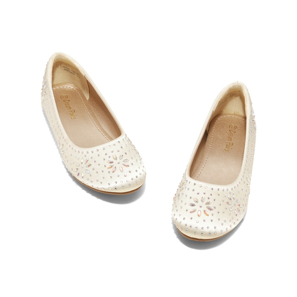 Girl's Comfortable Ballerina Flats - IVORY SATIN - 4